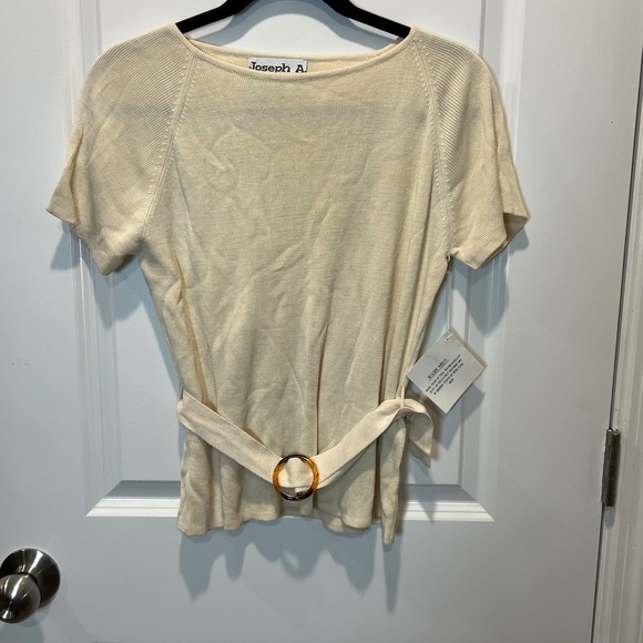 Joseph A. Tops - Joseph A Womens Silk Knit Top Belted Waist Cream Large NWT